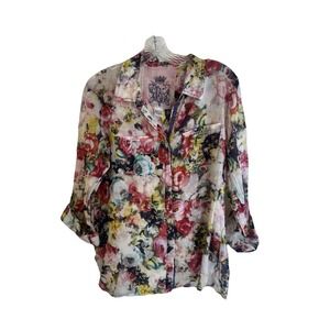 J.A.K  Boho  Yellows blues water color Floral Blouse Cowgirl Lift Co Large